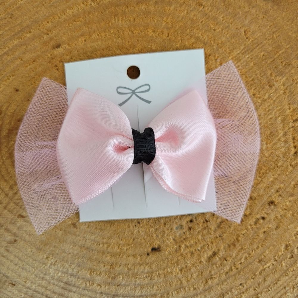 Handmade Pink Satin And Tulle Bow Hair Clip
